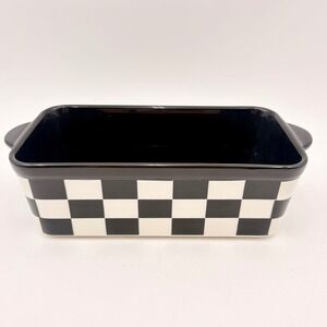Black and White Checkered Ceramic Loaf Pan Rectangular Baking Dish with Handles